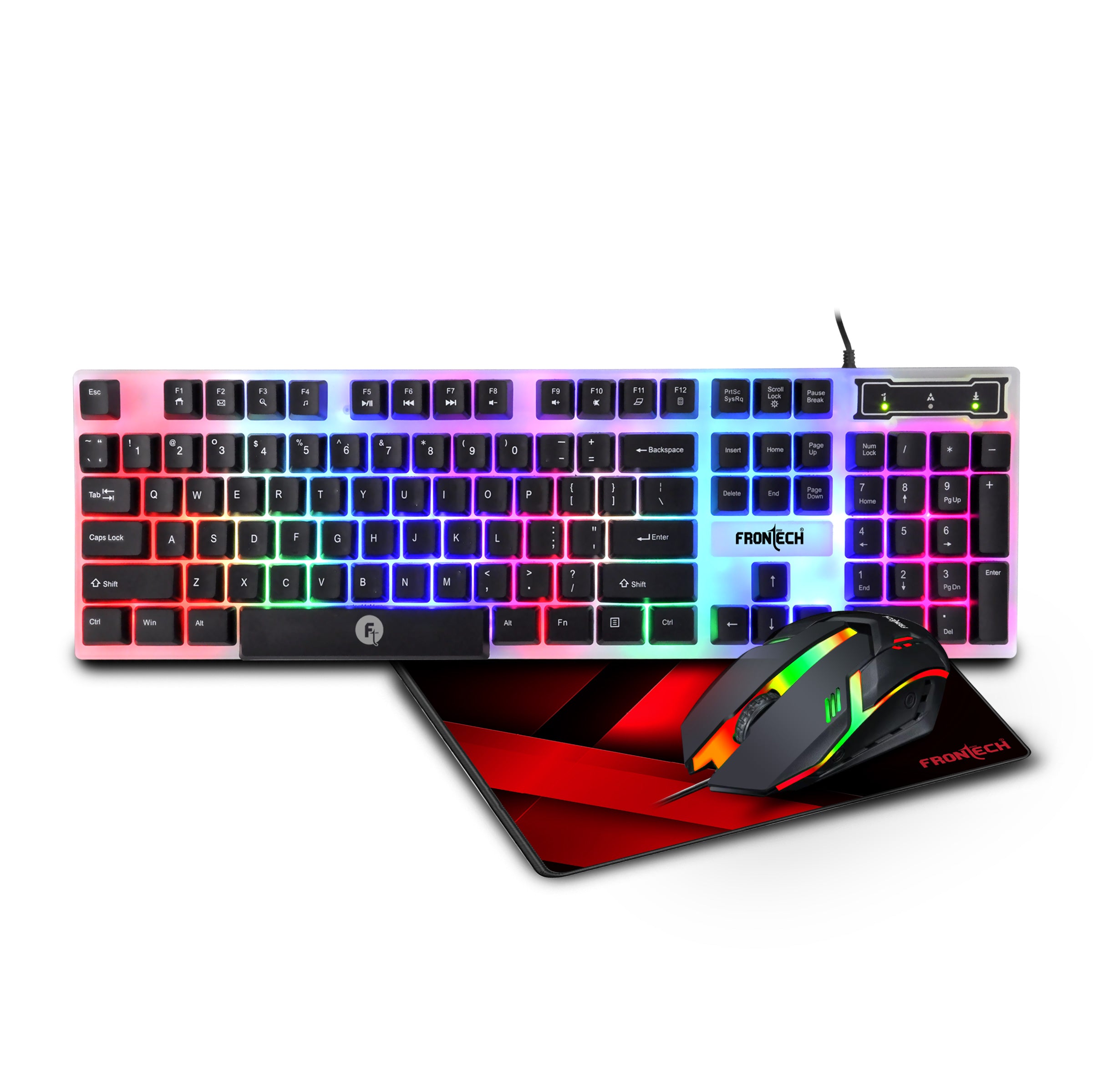 Frontech Neo Ranger 3-in-1 Gaming Combo – RGB LED Backlit 104-Key Keyboard, 1200 DPI Optical Mouse & Anti-Skid Mouse Pad – USB Wired (KB-0040PC) Frontech Neo Ranger 3-in-1 Gaming Combo – RGB LED Backlit 104-Key Keyboard, 1200 DPI Optical Mouse & Anti-Skid Mouse Pad – USB Wired (KB-0040PC)